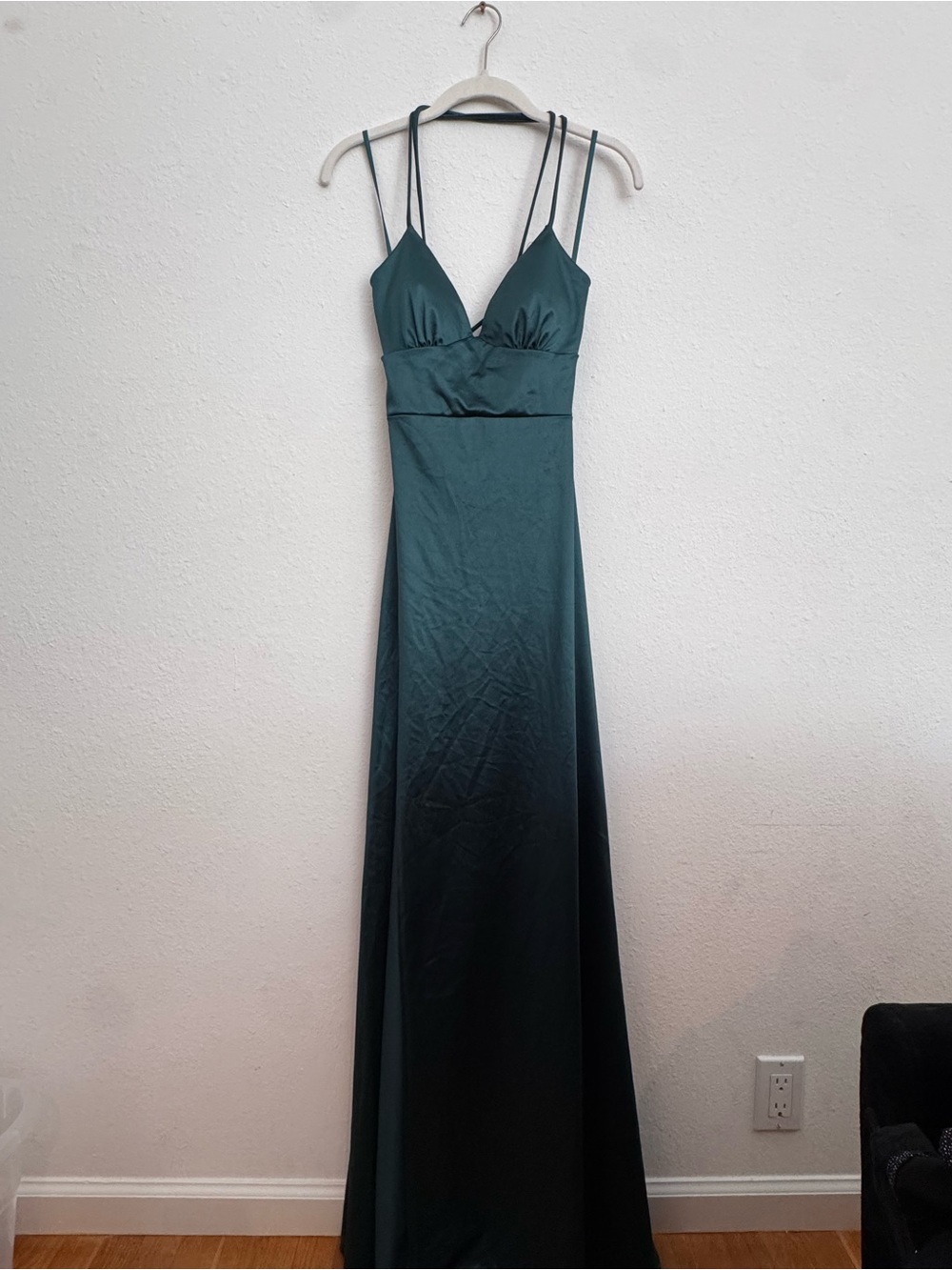Windsor Teal Floor-Length Prom Dress with Double Spaghetti Straps